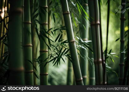 close-up of bamboo forest trees, with their leaves and branches in full view, created with generative ai. close-up of bamboo forest trees, with their leaves and branches in full view