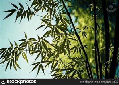 close-up of bamboo tree with its tall and slender leaves reaching to the sky, created with generative ai. close-up of bamboo tree with its tall and slender leaves reaching to the sky