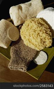 Close-up of bath sponges