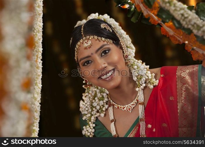 Close-up of beautiful Asian bride