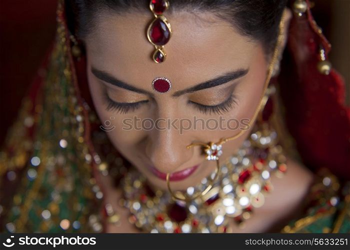 Close up of beautiful bride&rsquo;s bindi