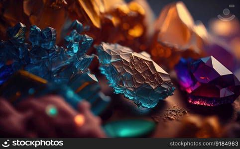 Close-up of Beautiful Crystals with Radiant Shine and Unique Formation. Generative AI