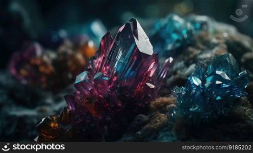 Close-up of Beautiful Crystals with Radiant Shine and Unique Formation. Generative AI
