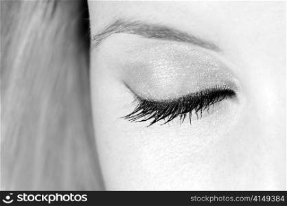 close-up of beautiful eye closed, black and white version. beautiful eye closed