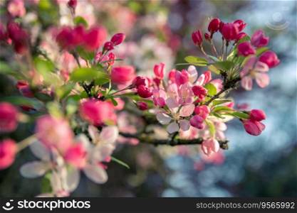 Close up of beautiful multicolor apple blossoms in springtime