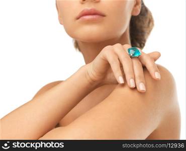 close-up of beautiful woman with cocktail ring
