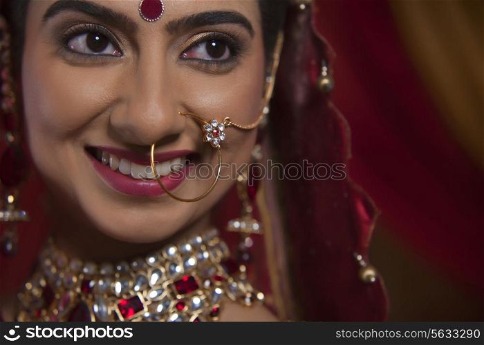Close up of beautiful young Indian bride