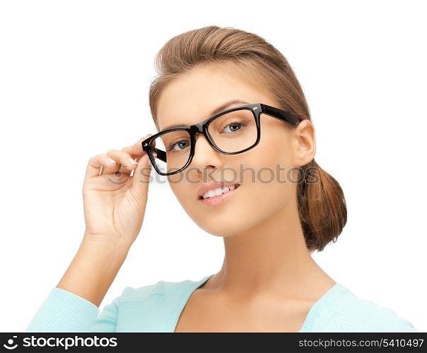 close up of beautiful young woman wearing eyeglasses