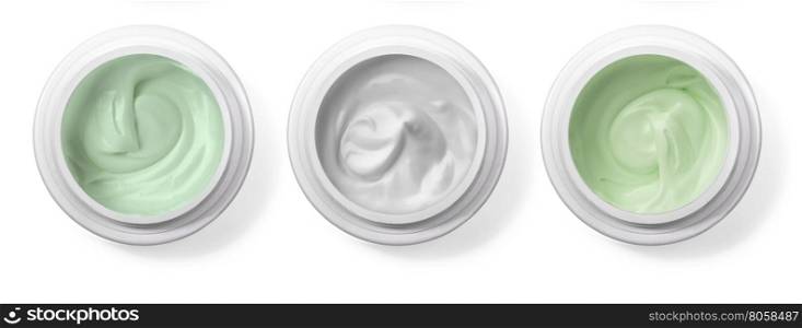 close up of beauty cream or yogurt on white background