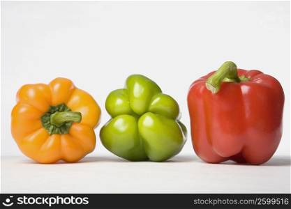 Close-up of bell peppers in a row