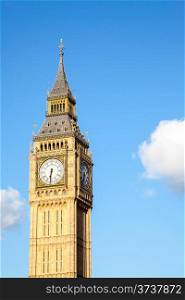 Close up of Big Ben Clock Tower Against Blue Sky England United Kingdom