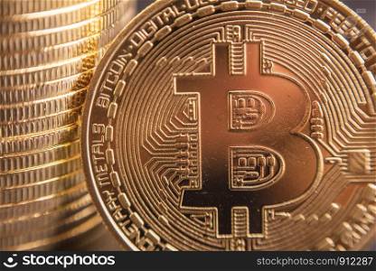 Close up of bitcoins background