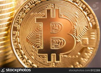 Close up of bitcoins background