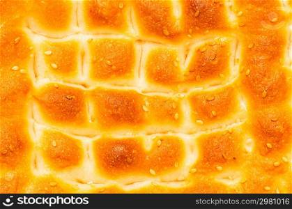 Close up of bread crust with sesame seeds