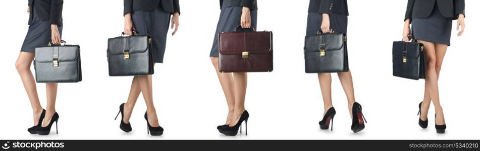 Close up of briefcase and businesswoman