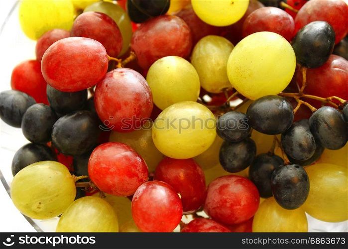 Close up of bright assortment tasty ripe grapes