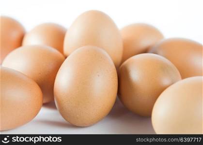 close up of brown eggs , mamy eggs