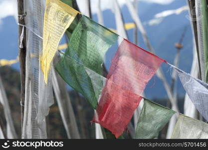 Close-up of Buddhist prayer flags, Bhutan