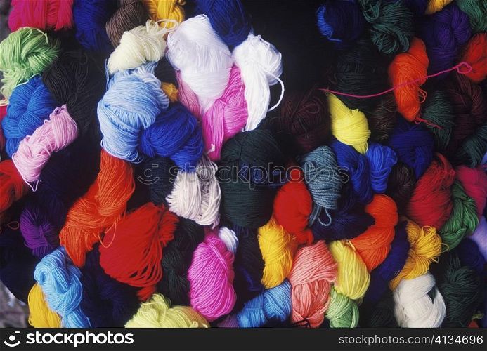 Close-up of bundles of wool