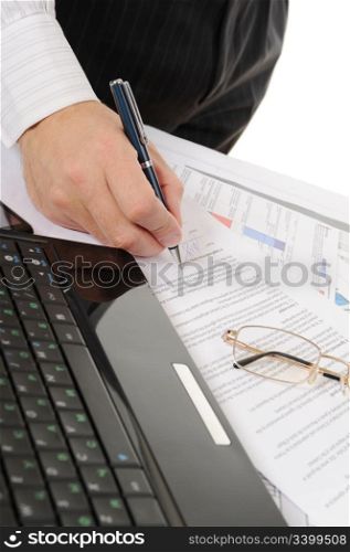 Close-up of business person hands working with document