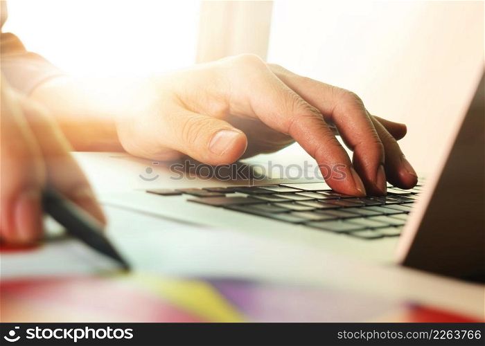 close up of businessman hand working with new modern computer
