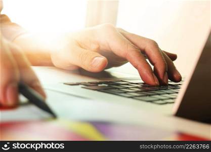 close up of businessman hand working with new modern computer