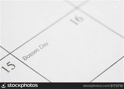 Close up of calendar displaying Bosses Day.
