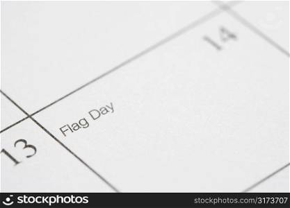 Close up of calendar displaying Flag Day.