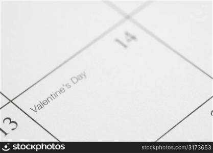 Close up of calendar displaying Valentines Day.