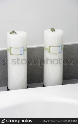 Close-up of candles in the bathroom