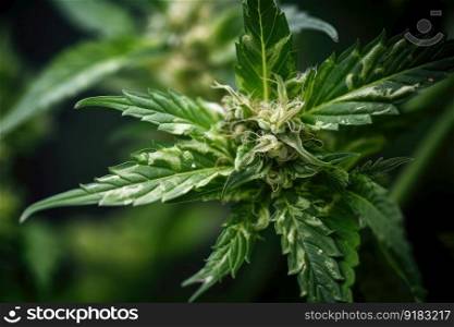 close-up of cannabis leaves and buds, showcasing the intricate details, created with generative ai. close-up of cannabis leaves and buds, showcasing the intricate details
