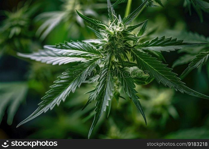 close-up of cannabis plant, with its distinct features and characteristics visible, created with generative ai. close-up of cannabis plant, with its distinct features and characteristics visible