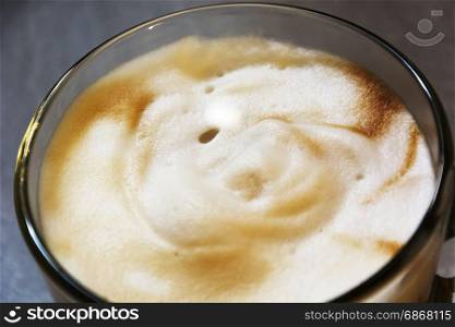 Close up of Cappuccino foam. Interior shot