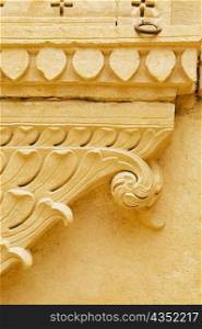 Close-up of carved wall of a palace, Rajmahal, Jaisalmer, Rajasthan, India