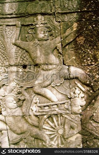 Close-up of carvings on the wall, Angkor Thom, Angkor, Siem Reap, Cambodia