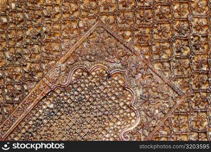 Close-up of carvings on the wall, Rajmahal, Jaisalmer, Rajasthan, India