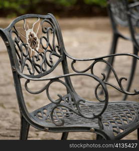 Close-up of chairs at Glover Garden, Nagasaki, Japan