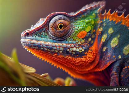 close-up of chameleon&rsquo;s changing skin, with its vibrant colors on full display, created with generative ai. close-up of chameleon&rsquo;s changing skin, with its vibrant colors on full display
