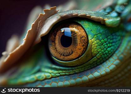 close-up of chameleon&rsquo;s eye, with its unique and enchanting green hue, created with generative ai. close-up of chameleon&rsquo;s eye, with its unique and enchanting green hue