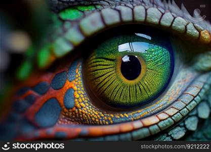 close-up of chameleon&rsquo;s eye, with its unique and enchanting green hue, created with generative ai. close-up of chameleon&rsquo;s eye, with its unique and enchanting green hue