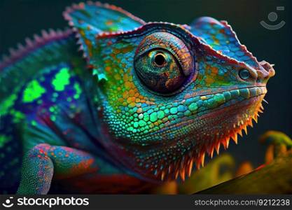close-up of chameleon’s changing skin, with its vibrant colors on full display, created with generative ai. close-up of chameleon’s changing skin, with its vibrant colors on full display