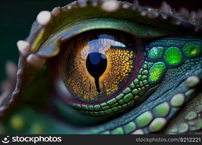 close-up of chameleon’s eye, with its unique and enchanting green hue, created with generative ai. close-up of chameleon’s eye, with its unique and enchanting green hue