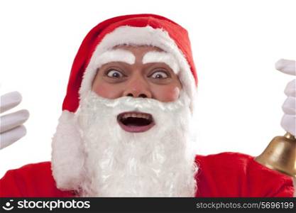 Close up of cheerful Santa Claus over white background