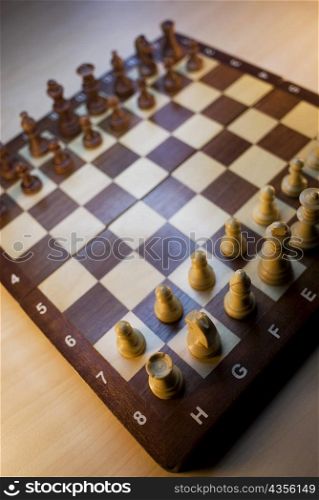 Close-up of chess pieces on a chess board