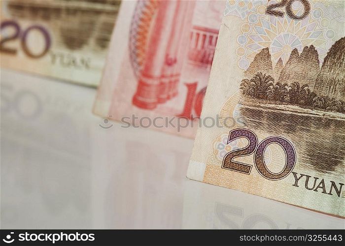 Close-up of Chinese Yuan notes