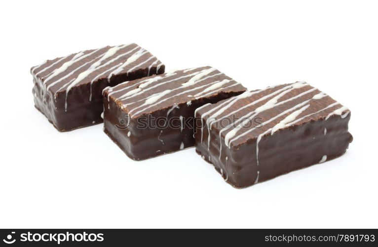 close up of chocolate wafers on white background, with clipping path