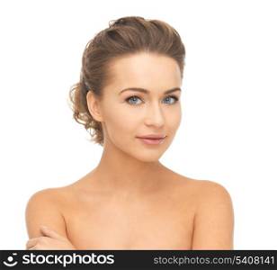 close up of clean face of young beautiful woman