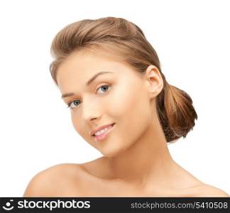 close up of clean face of young beautiful woman