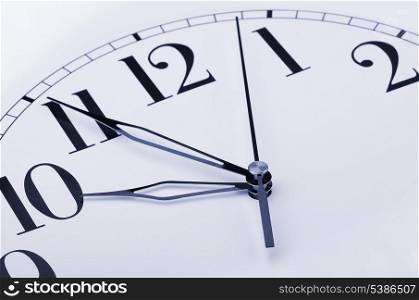 Close up of clock face on white background