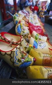 Close-up of clogs in a store, Amsterdam, Netherlands